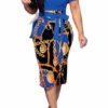 Gold Medallion Chain and Buckle Print Dress- Blue- Small