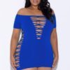 Glitter Off Shoulder Mini Dress- Blue- One Size Queen DRMG-11526X-BLK
