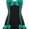 Babydoll w/ Satin Bow Accents- Green/Black- Large