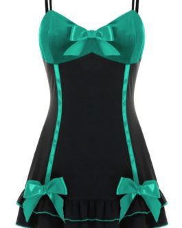 Babydoll w/ Satin Bow Accents- Green/Black- Large