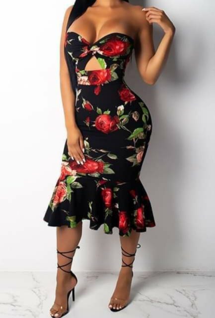 Black Sundress with Floral Print- Small