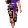 Gold Medallion Chain and Buckle Print Dress- Purple- X-Large