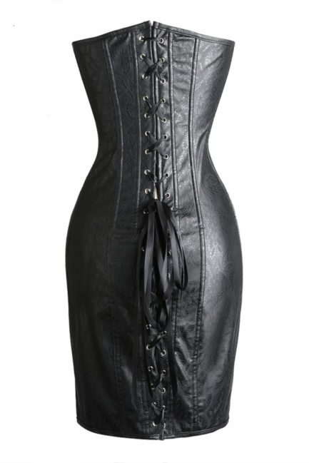 Faux Leather Corset Dress- Black- Large 013267-BLK-L