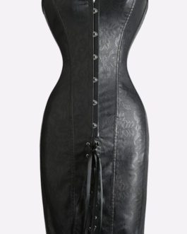 Faux Leather Corset Dress- Black- X-Large