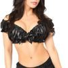 Daisy Corsets Faux Leather Tie-Front Peasant Top- Queen One Size ACC-279
