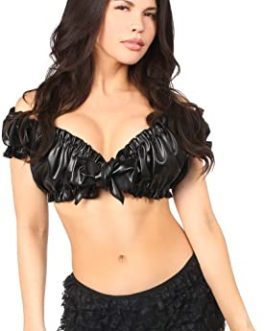 Daisy Corsets Faux Leather Tie Front Peasant Top- Regular One Size