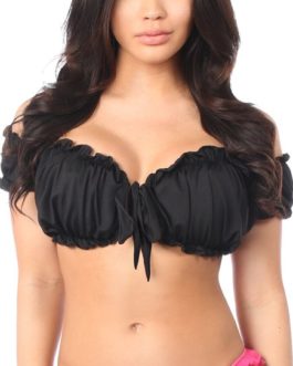 Daisy Corsets Tie-Front Peasant Top- Black- Regular One Size
