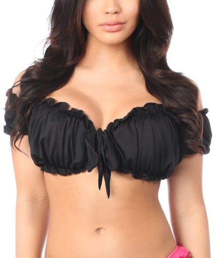 Daisy Corsets Tie-Front Peasant Top- Black- Regular One Size