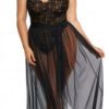 Dreamgirl Mosaic Lace Teddy w/ Sheer Mesh Skirt- Black- 2X DG-10996-BLK-S