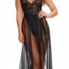 Dreamgirl Mosaic Lace Teddy and Sheer Mesh Skirt- Black- Small DG-10996-BLK-M