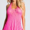 Elegant Moments Lace Halter Mini Dress- Hot Pink- One Size 1422AQUA-EM