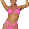 Elegant Moments Lycra Bikini Top and Matching High Waisted Bottom- Hot Pink- One Size EM-8969