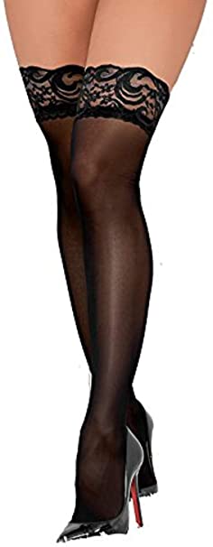 Escante Silicone Lace Top Thigh Highs- Black- One Size E1898-OS