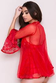 Escante 3pc Lace Babydoll w/ Sheer Robe and Matching G-string- Red- 3X