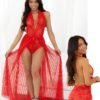 *NEW* Escante Lace Halter Teddy w/ Skirt- Red- Small E32455-RED-M