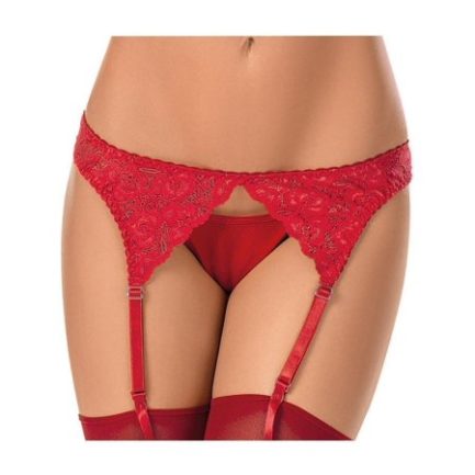 Escante Lace & Mesh Garterbelt w/ Open Back- Red- One Size E54006-RED-OS