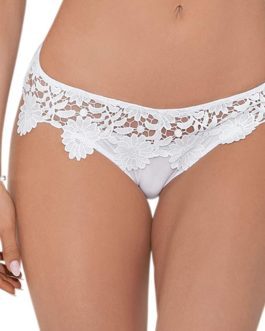 Escante Guipure Lace & Mesh Cotton Lined Thong- White- Large