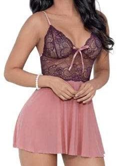 Escante Plum Wine Sheer Lace Babydoll w/ Matching G-String – Small
