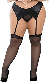 Escante Satin and Lace Garterbelt with Silicone Lined Waist- Black- 1X