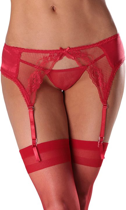 Escante Lace & Mesh Garterbelt w/ Open Back- Red- One Size E1062-RED-OS