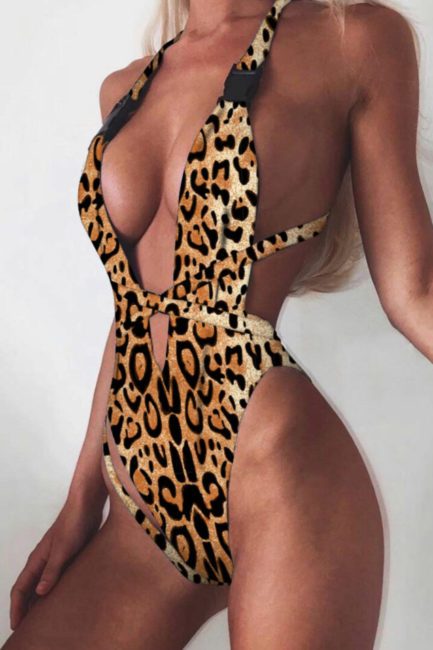 Leopard Print One-Piece Swimsuit- Medium 078311-M