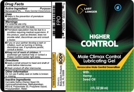 Body Action Higher Control Male Climax Control Lubricating Gel- 2 oz. BA-HCC20