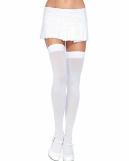 Leg Avenue Opaque Nylon Thigh Highs- White- Queen