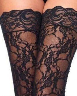 Leg Avenue Stay Up Floral Lace Thigh Highs- Black- One Size