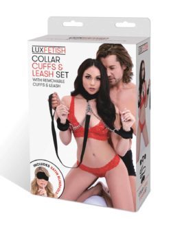 Lux Fetish Collar & Removable Leash- Includes Satin Blindfold