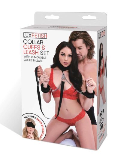 Lux Fetish Collar & Removable Leash- Includes Satin Blindfold LF-1330