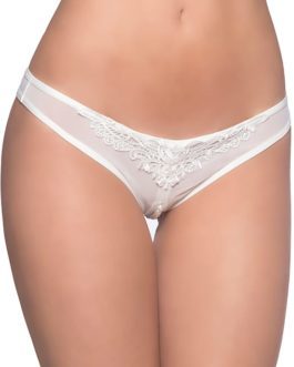 Oh La La Cherie Crotchless Thong w/ Pearls & Venice Detail- White- One Size