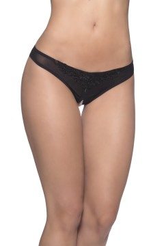 Crotchless Thong w/ Lace Detail and Pearls- Black- 3X/4X OH-2066X-BLK-3X/4X