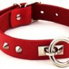 Rogue O Ring Studded Genuine Leather Collar- Red KS10953