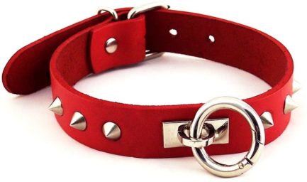 Rogue O Ring Studded Genuine Leather Collar- Red ROS-1090-RD