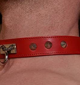Rogue O Ring Studded Genuine Leather Collar- Red