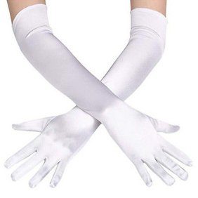 Shirley Of Hollywood Long Satin Spandex Opera Gloves SOH219-WHT