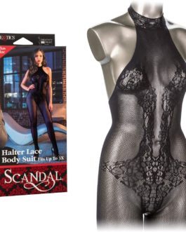 Scandal Halter Lace Body Suit- Black- One Size
