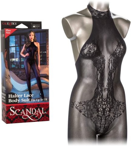 Scandal Halter Lace Body Suit- Black- One Size SE-2712-96-3