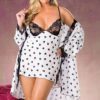 Shirley of Hollywood Charmeuse and Lace, Heart Print Chemise- Black/White- 2X