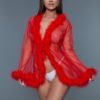 *NEW* Sheer & Short Marabou Robe- Red- Regular One Size BW834SCP-OS