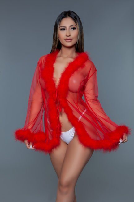 *NEW* Sheer & Short Marabou Robe- Red- Regular One Size BW1650SRD-OS