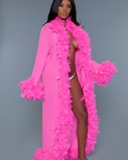 *NEW*  Feather Trimmed Glamour Robe- Hot Pink- Regular One Size
