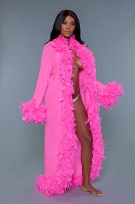 *NEW* Feather Trimmed Glamour Robe- Hot Pink- Regular One Size BW834HP-OS