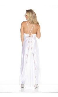 Charmeuse and Lace Long Gown- White- Medium